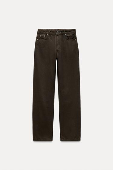 ZW COLLECTION WAXED MID-WAIST STRAIGHT-LEG JEANS - Brown by Zara