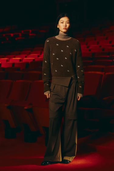 EMBROIDERED KNIT JUMPER - Brown by Zara