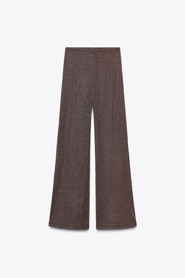 PANTALÓN PALAZZO HILO METALIZADO - Bronce de Zara