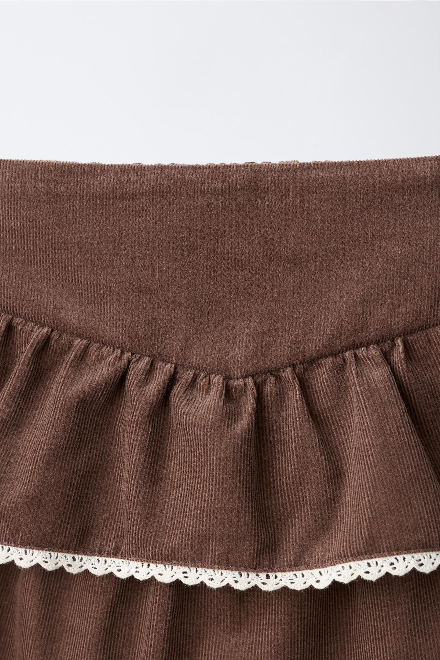 Детская юбка Zara Micro-Corduroy Ruffle, цвет: Коричневый — фото 3
