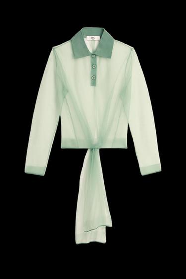 Zaras SEMI-TRANSPARENT STICKAD TENNISTRÖJA LIMITED EDITION - Havsgrön - Bild 0