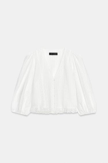 カットワーク刺繍入りブラウスオフホワイトZaraのカットワーク刺繍入りブラウス - オフホワイト 