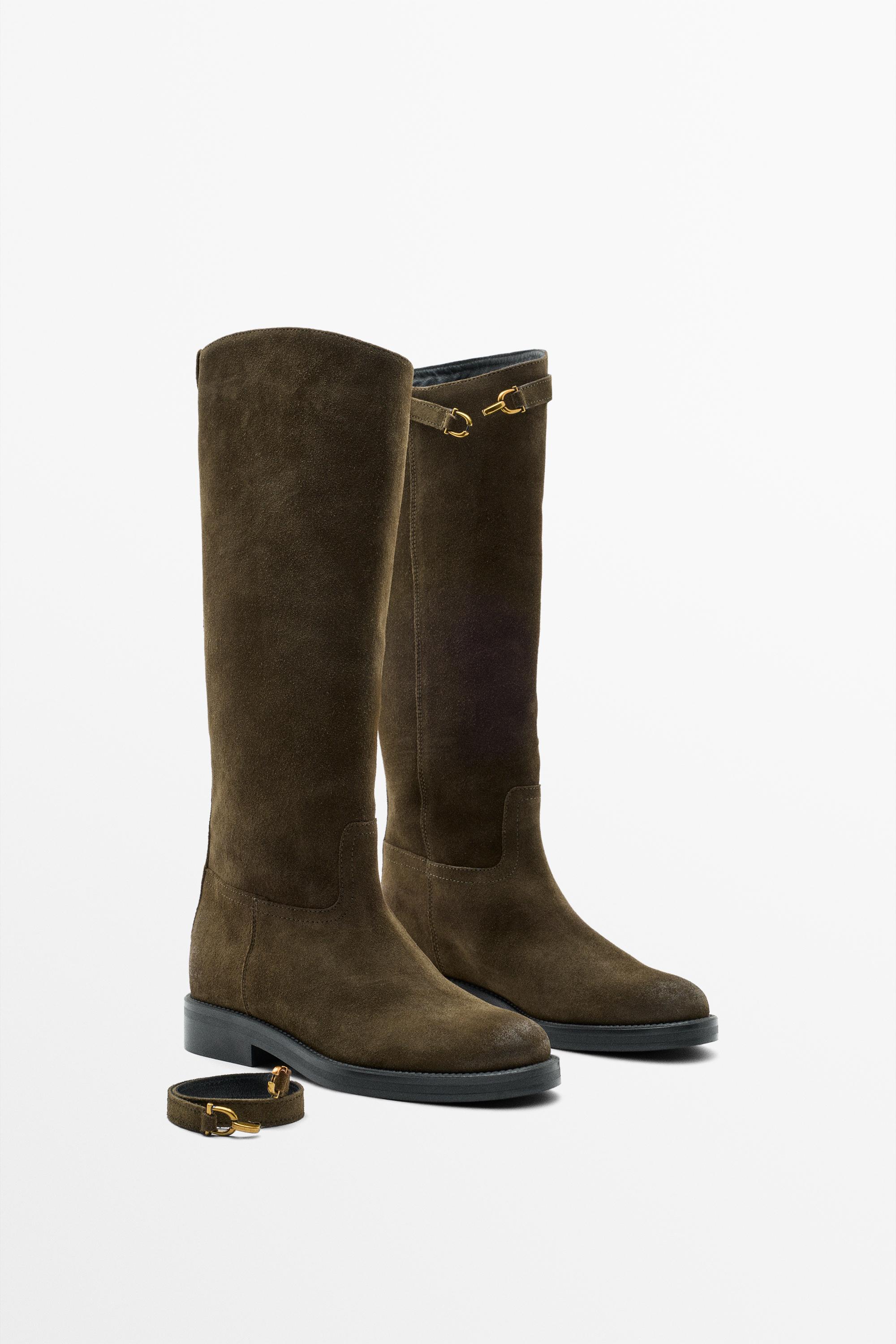Oiled split suede riding boots — Sea green