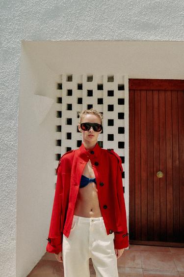 HIGH NECK LINEN BLEND JACKET - Red by Zara - Image 6