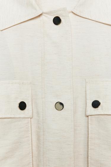 CHEMISE SAFARI COURTE MANCHE RETROUSSÉE - Beige clair de Zara - Image 6