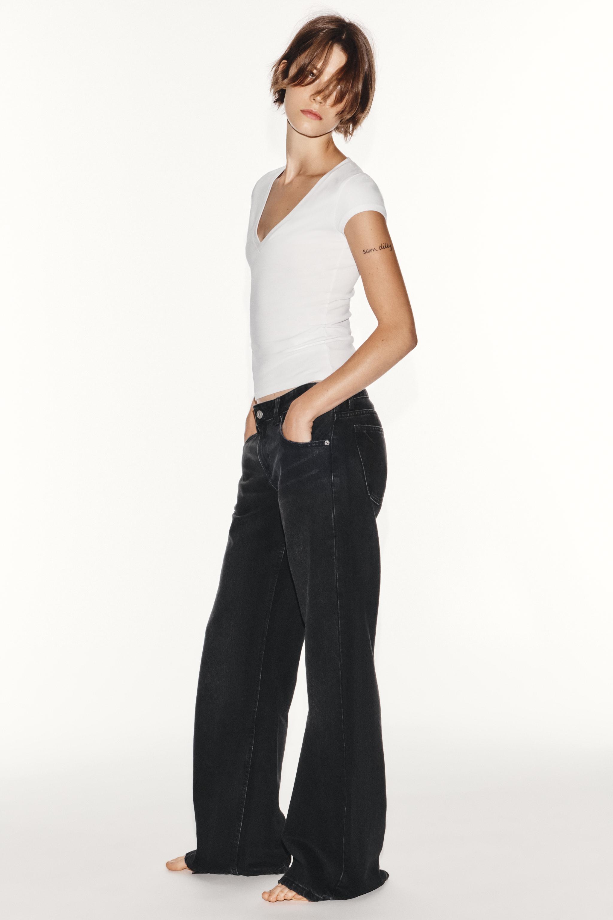 Женские джинсы Zara TRF DISTRESSED LOW-RISE WIDE LEG FLARE JEANS — фото 3
