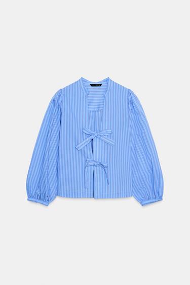 CAMISA RAYAS LAZOS - Crudo / Rojo de Zara