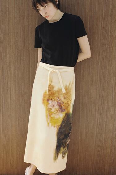 인터록 반소매 티셔츠 - Zara 블랙