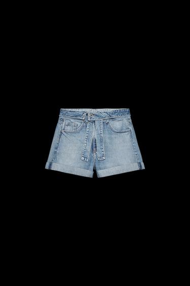 TRF DENIM SHORTS WITH BELT - Blue by Zara