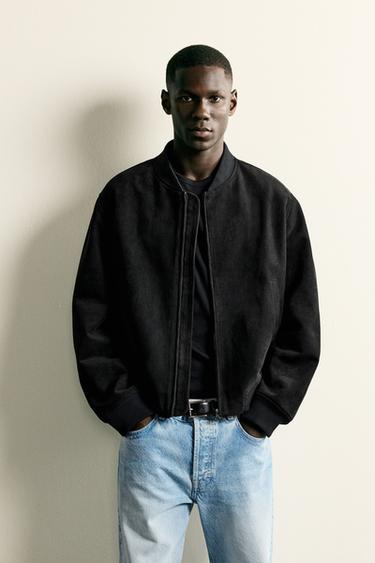 FAUX SUEDE BOMBER JACKET - Black by Zara