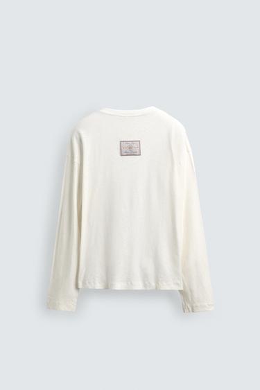 T-SHIRT COL TUNISIEN COTON - LIN - Blanc cassé de Zara - Image 7