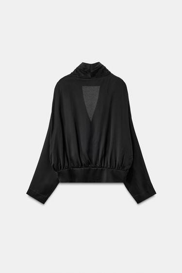 FLOWING SATIN BLAZER SHIRT - Black by Zara - Image 4
