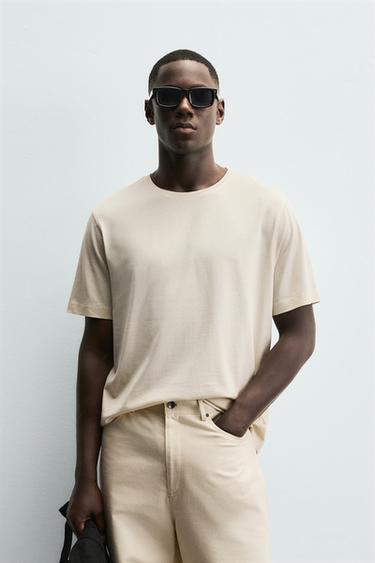 T-SHIRT MET GEMERCERISEERDE AFWERKING - Gebroken wit van Zara