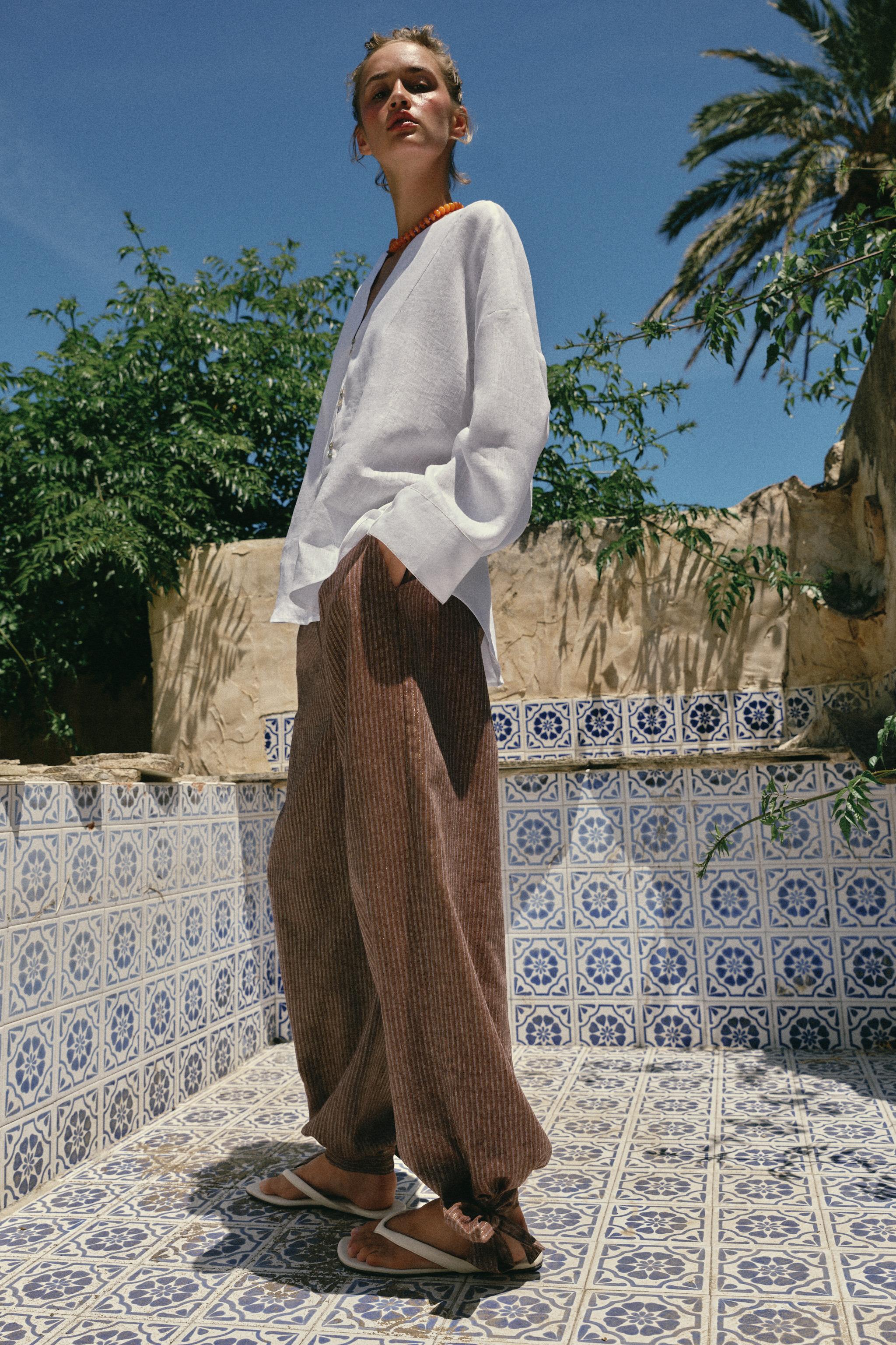 LINEN BALLOON PANTS WITH TIES