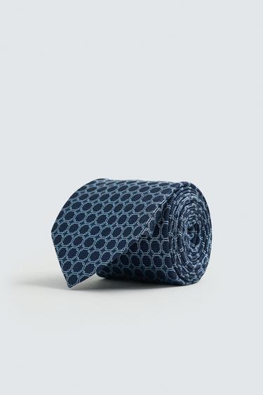 100% SILK GEOMETRIC JACQUARD TIE - Navy blue by Zara