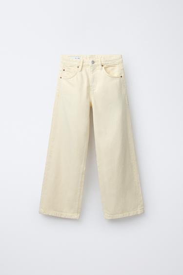Zara TWILL WIDE LEG PANTS - Butter