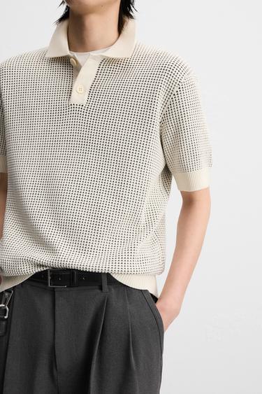 CONTRAST JACQUARD KNIT POLO SHIRT - Ecru by Zara