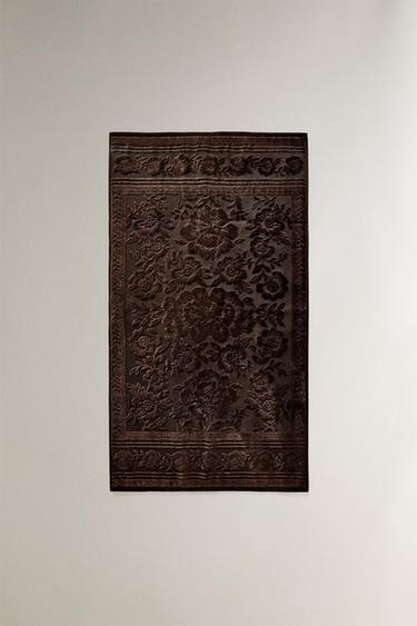 Zaras BADHANDDUK I VELOUR JACQUARD - Choklad