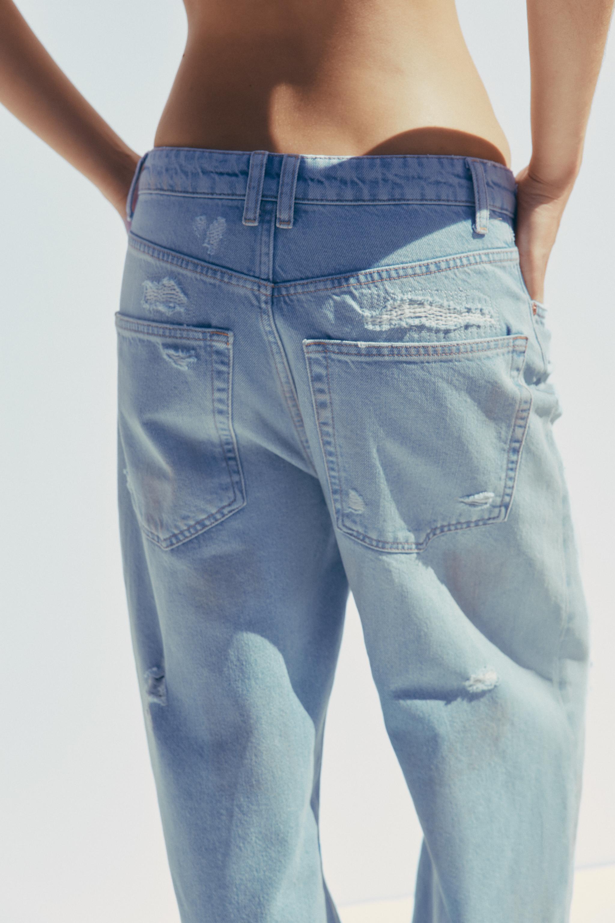 TRF MID-RISE RIPPED BAGGY JEANS - Light blue | ZARA United