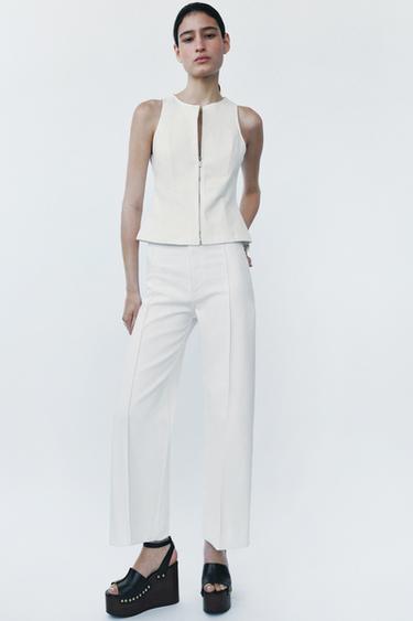 TOP EN DENIM ZIP ZW COLLECTION - Blanc cassé de Zara
