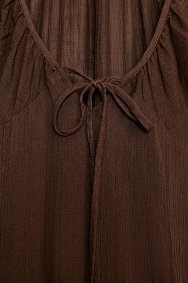 ROBE MI-LONGUE EN GAZE AVEC GODETS - Marron de Zara - Image 5
