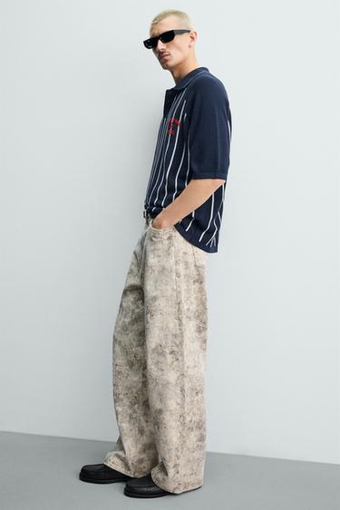 POLO EN MAILLE RAYÉ AVEC BRODERIE ET PIÈCE - Bleu encre de Zara - Image 5
