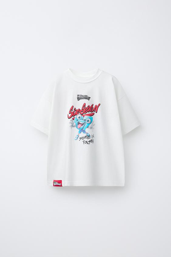 SIX SEVEN SKIFIDOL ITALIAN BRAINROT™ PRINTED T-SHIRT - White de Zara - Imagen 0