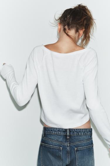 HENLEY NECK T-SHIRT - White by Zara - Image 4