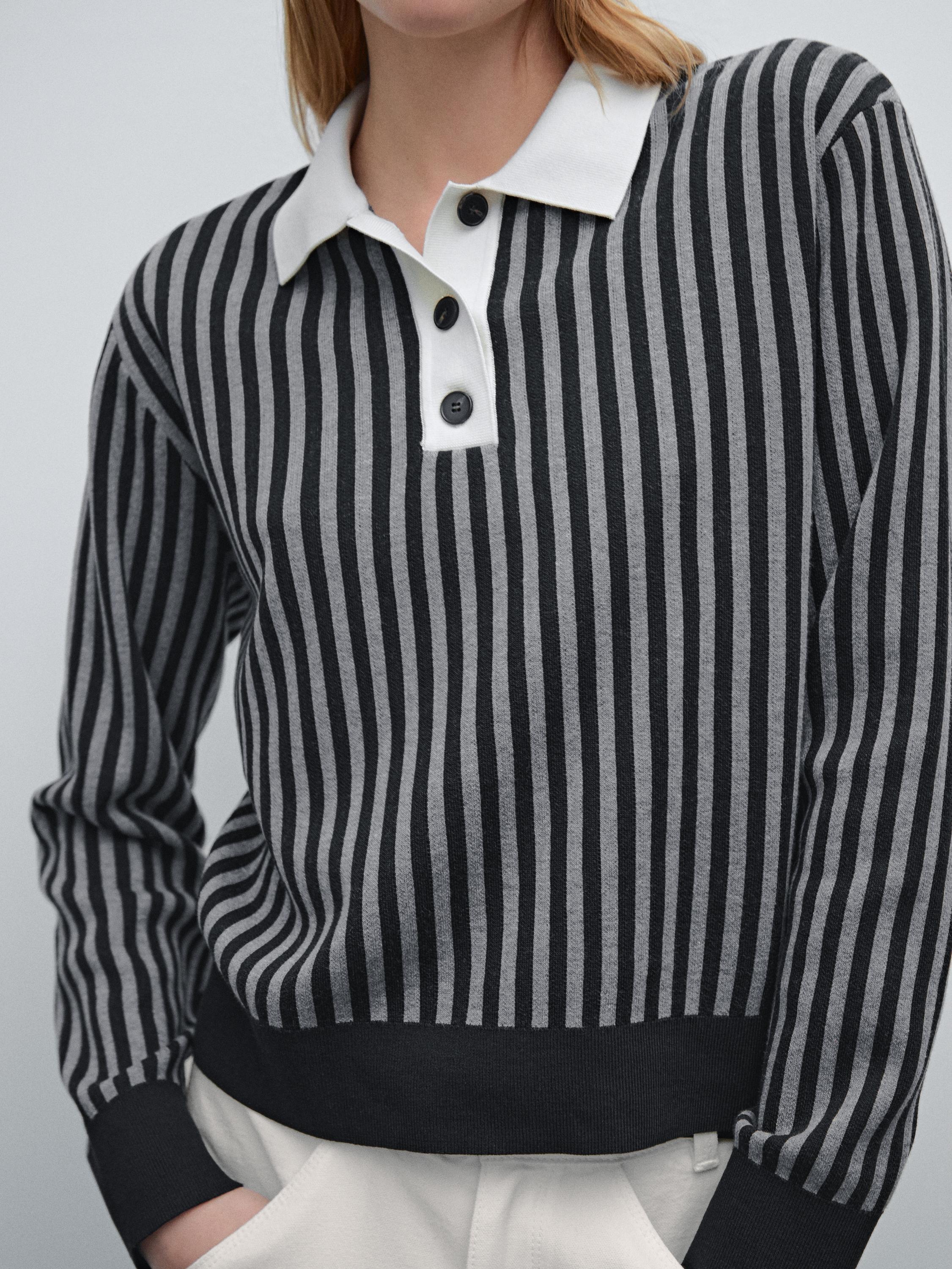Striped knit sweater with polo collar - Gray | ZARA United