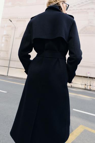 MANTEAU EN LAINE AVEC CEINTURE - bleu marine de Zara - Image 3