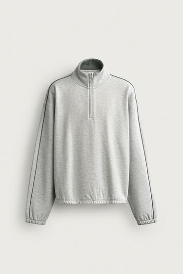 SUDADERA CREMALLERA COMBINADA - Gris vigoré de Zara - Imagen 0
