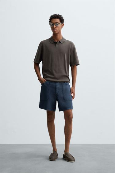 BERMUDA LAVADA ALGODÓN - Marino de Zara