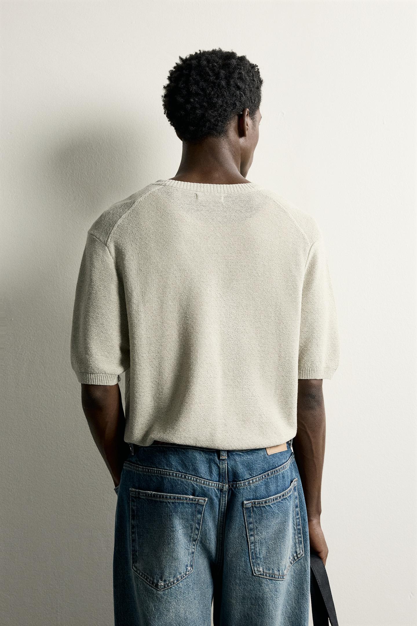 Мужская футболка Zara Knit Henley, цвет: Песочный — фото 3