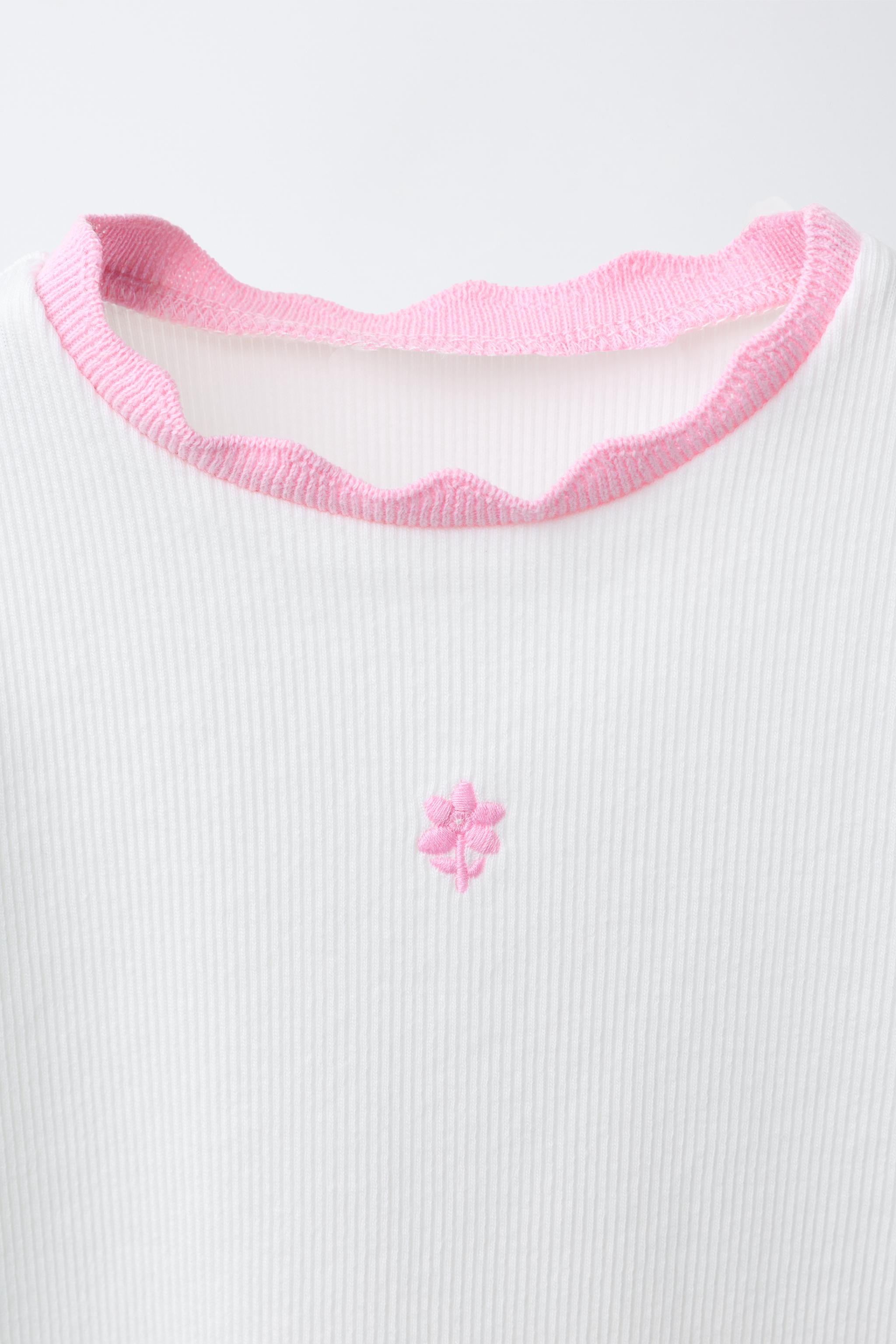 EMBROIDERED RIB T-SHIRT WITH CONTRAST PIPING