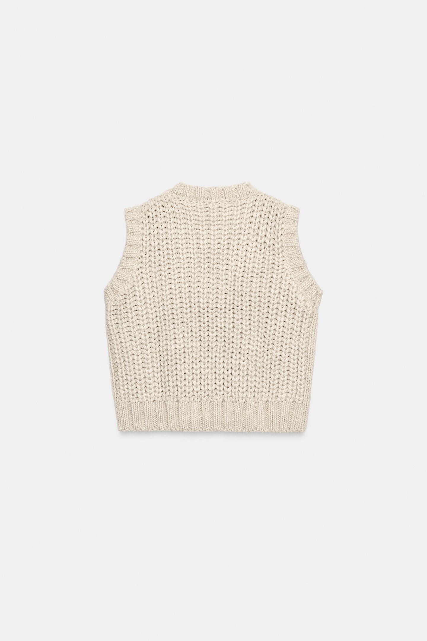 Женский жилет Zara Structured Oversized Knit, цвет: Экрю — фото 8