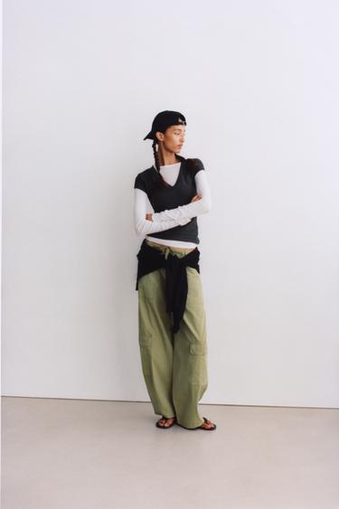 PANTALLONA OVERSIZE CARGO - Kaki e çelët nga Zara