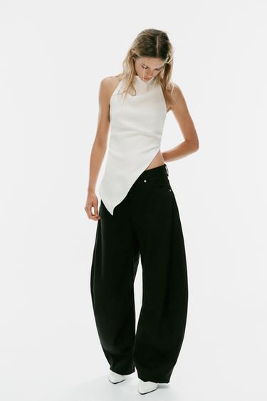 Zara ASYMMETRIC SATIN HALTER TOP - Oyster-white