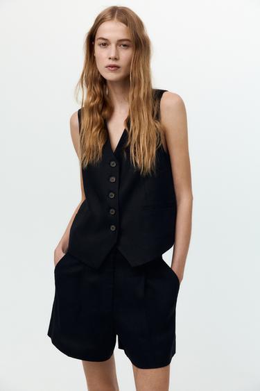 TAILORED LINEN BLEND WAISTCOAT - Black by Zara