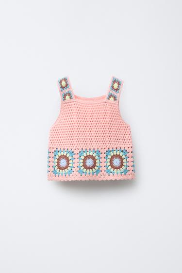 CROCHET KNIT TOP - Neon pink by Zara