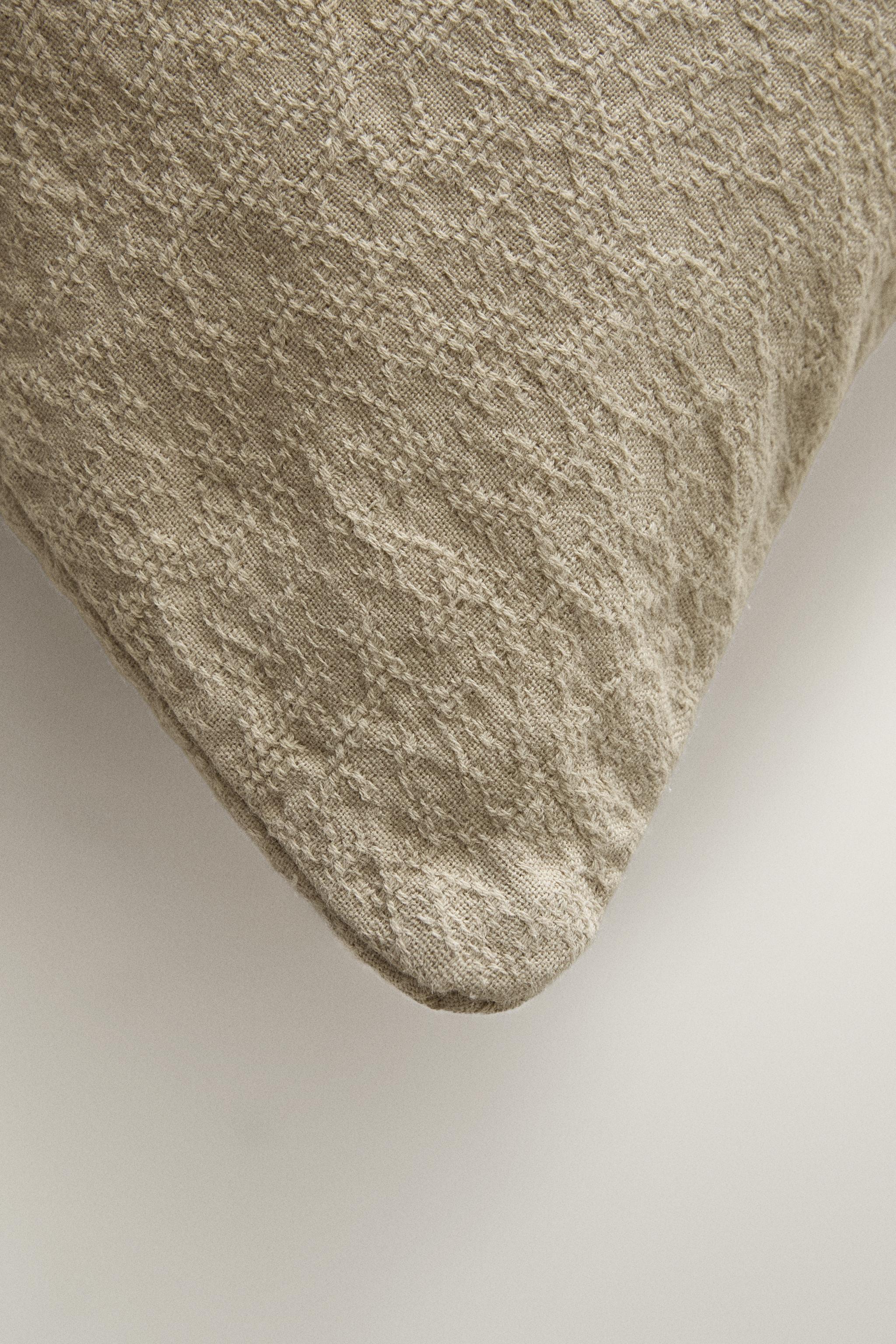 JACQUARD COTTON THROW PILLOW COVER — Light beige
