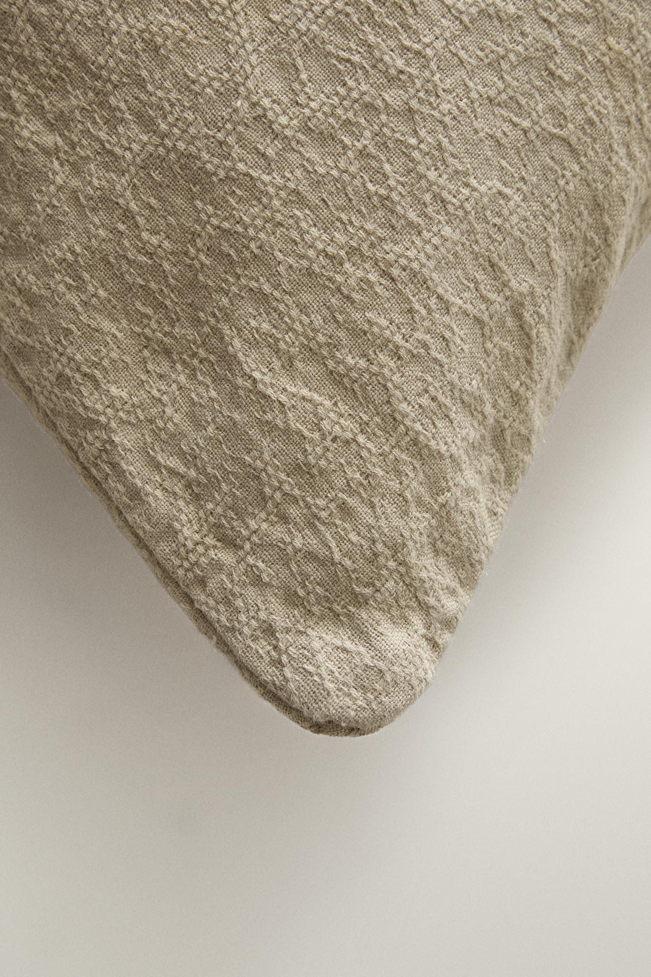 JACQUARD COTTON THROW PILLOW COVER — Light beige