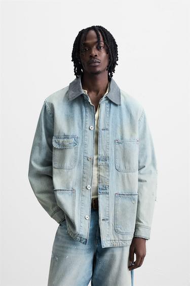 Zara VINTAGE WASHED DENIM OVERSHIRT - Light blue