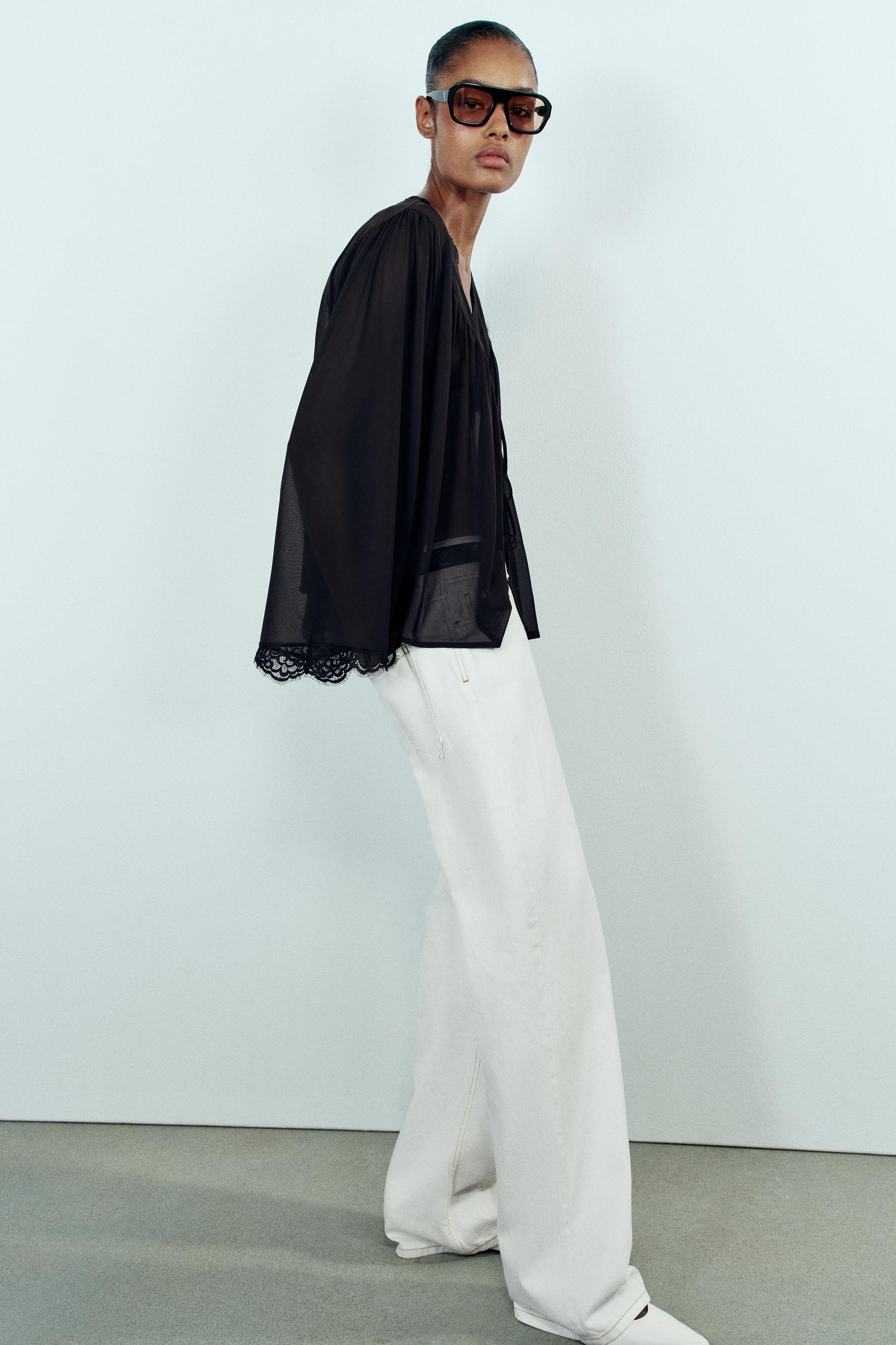 LACE TIE-FRONT BLOUSE