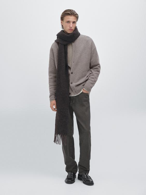 Wool high neck knit cardigan