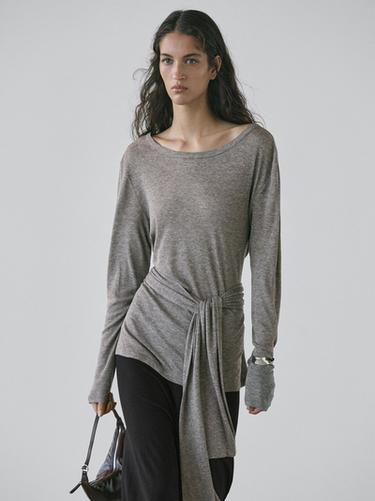 Zara T-shirt with tie detail - Gray marl