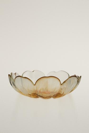 FLOWER GLASS BOWL - Yellow by Zara