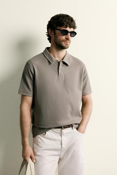 REGULAR FIT TEXTURED POLO SHIRT - Light brown by Zara