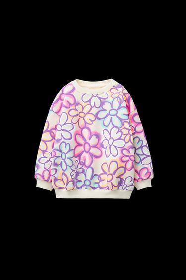 GRAFFITI FLORAL SWEATSHIRT - Ecru by Zara - Image 0