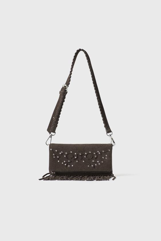 Z3D FRINGED LEATHER BAG Brown ZARA United States