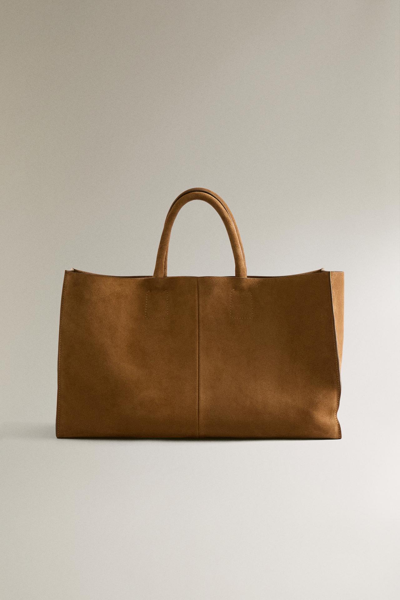 MAXI LEATHER SUEDE BAG — Camel Brown
